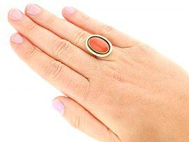 Vintage Coral Ring on the finger