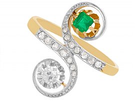 0.21 ct Emerald & 0.38 ct Diamond, 18 ct Yellow Gold Twist Ring - Antique Circa 1920