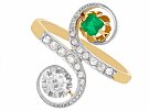 0.21 ct Emerald & 0.38 ct Diamond, 18 ct Yellow Gold Twist Ring - Antique Circa 1920