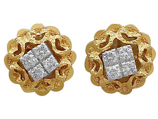 Vintage Gold Stud Earrings with Diamonds