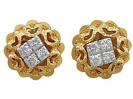 0.24ct Diamond & 18ct Yellow Gold, 18ct White Gold Set Stud Earrings - Vintage Circa 1950