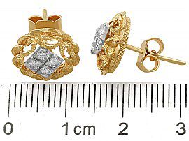 Vintage Gold Stud Earrings with Diamonds Ruler