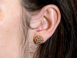 Vintage Gold Stud Earrings with Diamonds Wearing