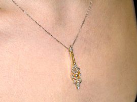 Diamond and Pearl Pendant Wearing Neck