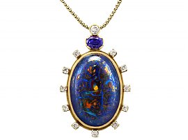 Boulder Opal, 1.52ct Sapphire & 1.28ct Diamond, Yellow Gold Pendant - Vintage 