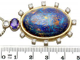 Boulder Opal, 1.52ct Sapphire & 1.28ct Diamond, Yellow Gold Pendant - Vintage 