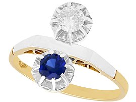 0.33ct Sapphire and 0.28ct Diamond, 18ct Yellow Gold Dress Ring - Vintage Circa 1950