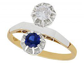 0.33 ct Sapphire and 0.28 ct Diamond, 18 ct Yellow Gold Dress Ring - Vintage Circa 1950