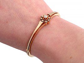 Rose Gold Bangle with Diamonds three quarter wearing view