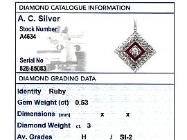 Antique Ruby and Diamond Pendant Grading Data