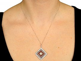 Antique Ruby and Diamond Pendant Wearing 