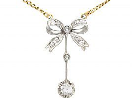 0.45 ct Diamond and 18 ct White Gold Bow Necklace - Antique Circa 1920