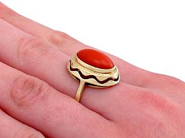 14k Gold Coral Ring Wearing Finger