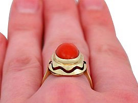 14k Gold Coral Ring Wearing 