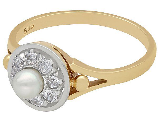 14k Yellow Gold Pearl and Diamond Ring | AC Silver