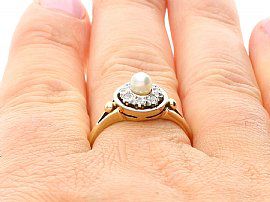 14k Yellow Gold Pearl and Diamond Ring