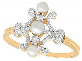 Pearl and 0.25ct Diamond, 18ct Yellow Gold Dress Ring - Antique Circa 1900