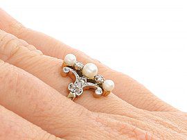 Antique Gold Seed Pearl Ring Wearing Hand