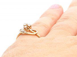 Small Antique Diamond Ring in Gold Wearing Finger
