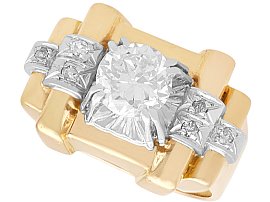 1.18ct Diamond and 18ct Yellow Gold Dress Ring - Vintage French Circa 1940