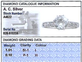 1 Carat Diamond Ring in Platinum Grading Card