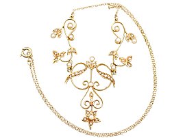 Art Nouveau Seed Pearl Necklace in Gold