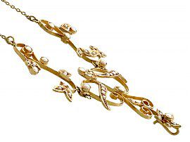 Art Nouveau Seed Pearl Gold Necklace