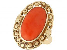 Coral and 14ct Yellow Gold Dress Ring - Antique German Circa 1930