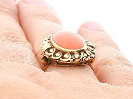 1930s Antique Coral Ring Wearing