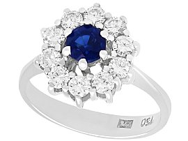 0.46ct Sapphire and 0.45ct Diamond, 18ct White Gold Cluster Ring - Vintage Circa 1970