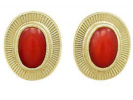 Coral and 18 ct Yellow Gold Stud Earrings - Vintage Circa 1990