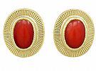 Coral and 18 ct Yellow Gold Stud Earrings - Vintage Circa 1990