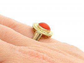 Vintage Coral Ring in Gold Wearing Hand