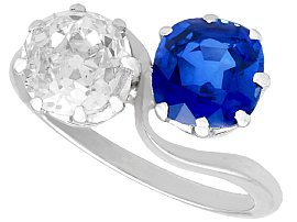 1.45 ct Diamond and 1.58 ct Sapphire, Platinum Twist Ring - Antique Circa 1920