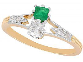 0.24ct Emerald and 0.23ct Diamond, 14ct Yellow Gold Dress Ring - Antique Circa 1920