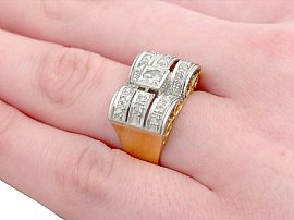wearing 1940s Art Deco diamond ring