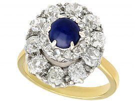 1.02ct Sapphire and 1.83ct Diamond, 18ct Yellow Gold Cluster Ring - Antique Circa 1900