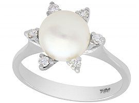Cultured Pearl and 0.18ct Diamond, 18ct White Gold Dress Ring - Vintage Circa 1970