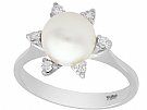 Cultured Pearl and 0.18 ct Diamond, 18 ct White Gold Dress Ring - Vintage Circa 1970