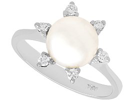 Cultured Pearl and 0.18ct Diamond, 18ct White Gold Dress Ring - Vintage Circa 1970