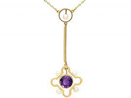 1.31 ct Amethyst and Pearl, 15 ct Yellow Gold Necklace - Antique Circa 1910