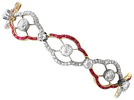 Antique 4.31ct Diamond and Synthetic Ruby, 18ct Yellow Gold Bracelet