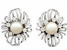 Cultured Pearl and 0.84 ct Diamond, 18 ct White Gold Stud Earrings - Vintage Circa 1950