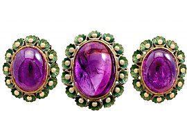39.82ct Amethyst, 18ct Yellow Gold and Green Enamel Jewellery Set - Antique Circa 1930