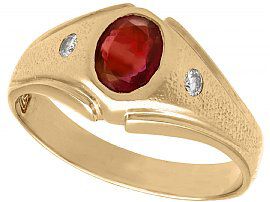 Synthetic Ruby and Diamond, 18 ct Yellow Gold Ring - Vintage Circa 1950