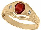 Synthetic Ruby and Diamond, 18 ct Yellow Gold Ring - Vintage Circa 1950