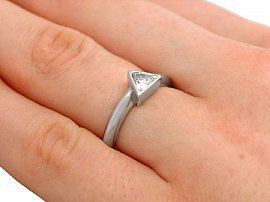 Trillon Cut Solitaire Diamond Ring Hand Wearing
