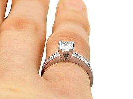 Platinum Princess Cut Diamond Solitaire Ring Finger Wearing
