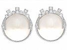 Mabe Pearl & 0.78ct Diamond, 9ct White Gold Earrings - Art Deco Style - Vintage Circa 1950
