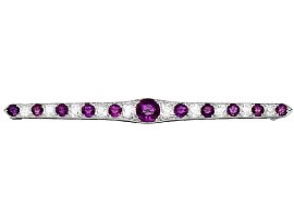 2.63ct Amethyst and 2.24ct Diamond, 15ct White Gold Bar Brooch - Antique Circa 1900